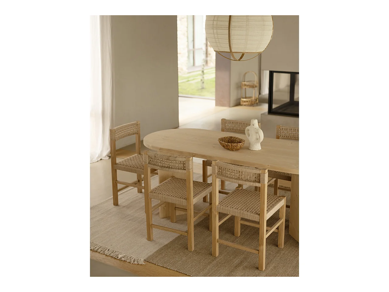 Mesa de comedor de madera maciza de abeto ovalada Decowood en tono roble medio de 200x75cm en tono roble medio - OSAKA - DECOWOOD