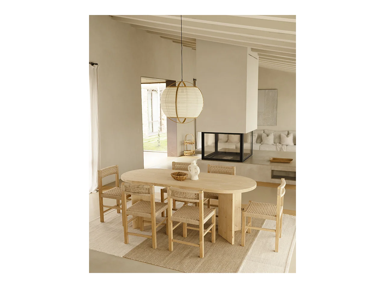 Mesa de comedor de madera maciza de abeto ovalada Decowood en tono roble medio de 200x75cm en tono roble medio - OSAKA - DECOWOOD