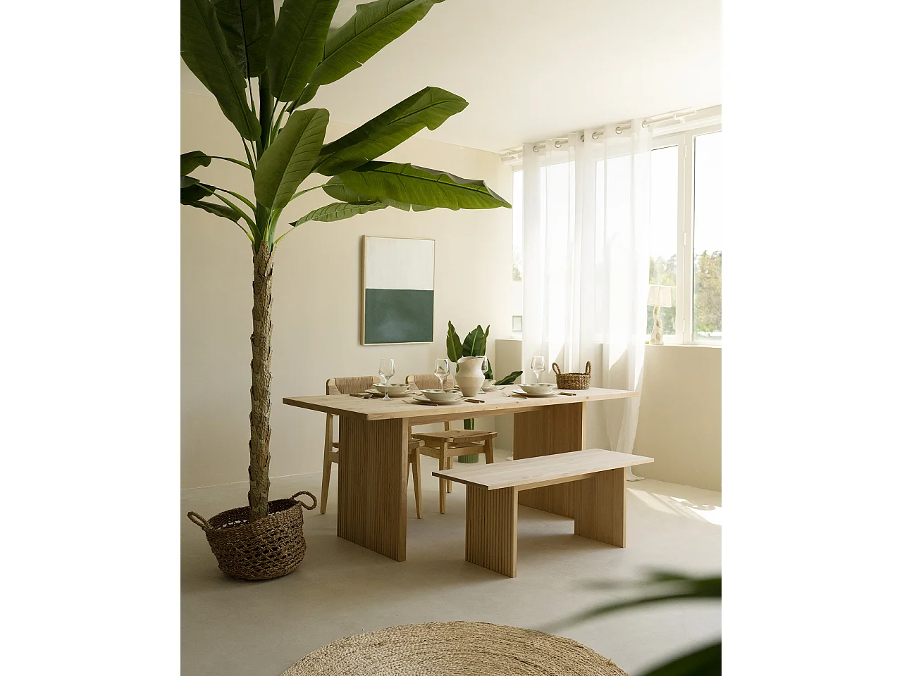 Table de salle à manger en bois naturel 140x75cm - BALI - DECOWOOD