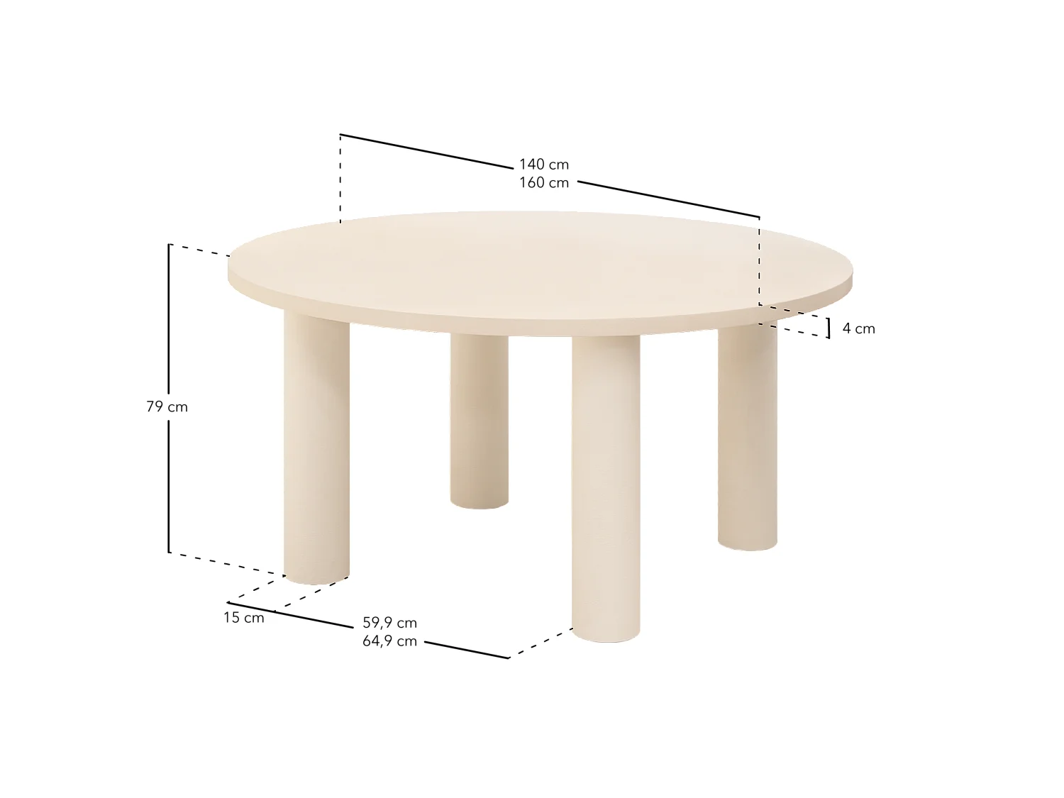 Mesa de comedor redonda de microcemento en tono terracota DECOWOOD de Ø140x75cm - LUCÍA - DECOWOOD