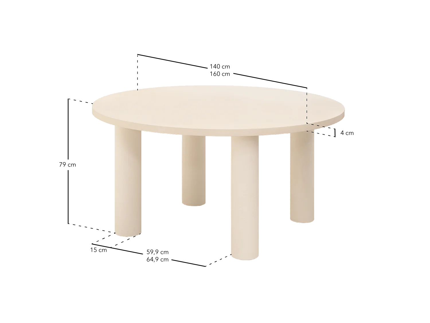 Mesa de comedor redonda de microcemento en tono terracota DECOWOOD de Ø140x75cm - LUCÍA - DECOWOOD