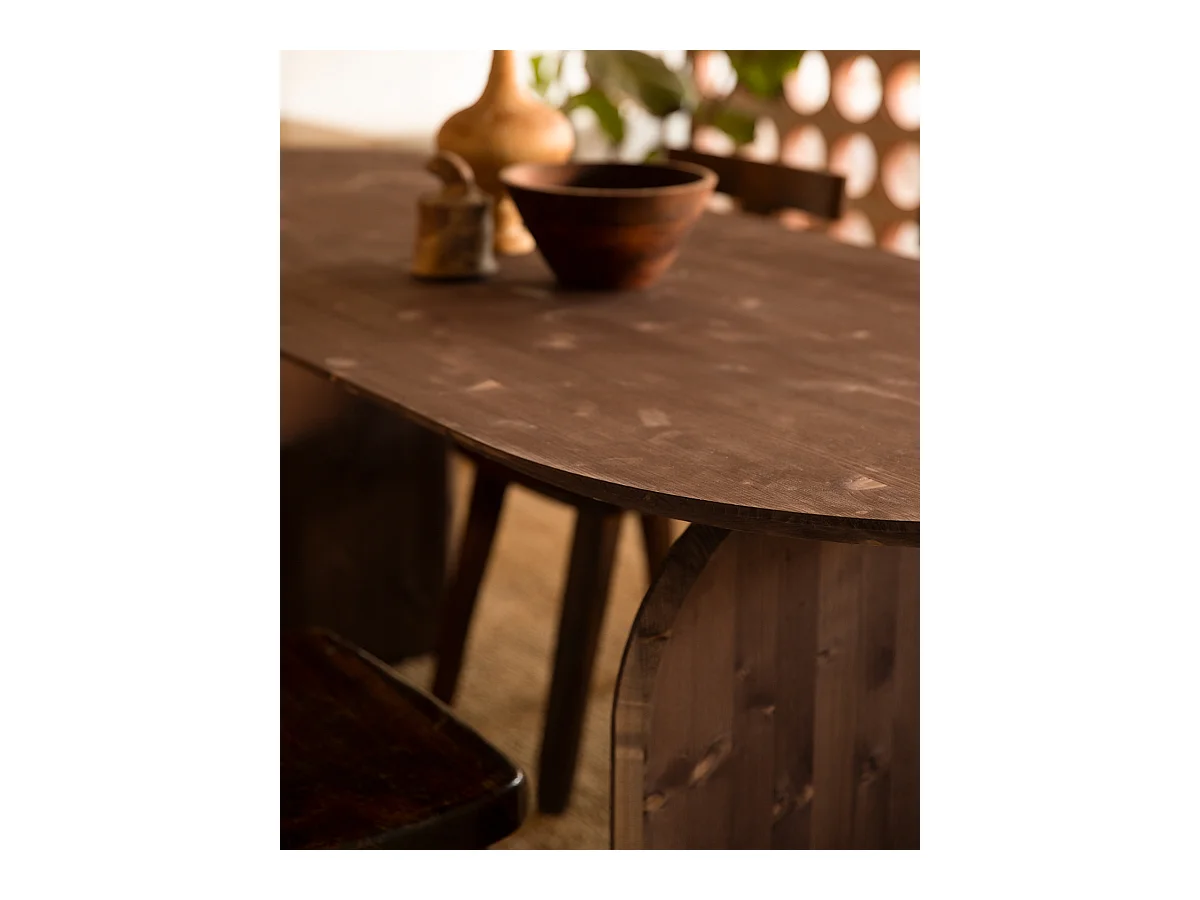 Table à manger ovale en bois de sapin marron 160x75,2cm - BLOOM - DECOWOOD