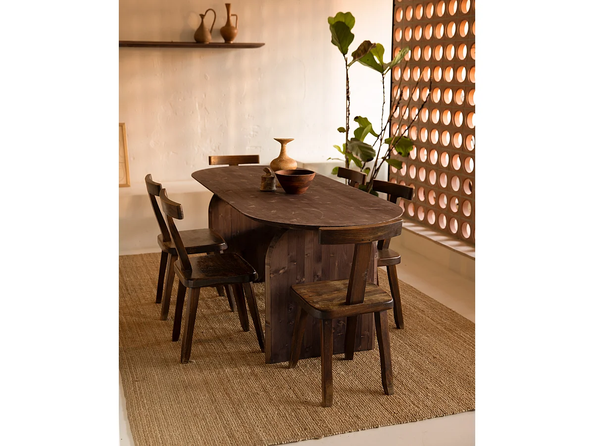 Table à manger ovale en bois de sapin marron 160x75,2cm - BLOOM - DECOWOOD
