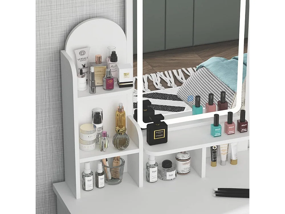 Coiffeuse avec LED réglable et miroirs Tabouret 80x40x140cm Blanc