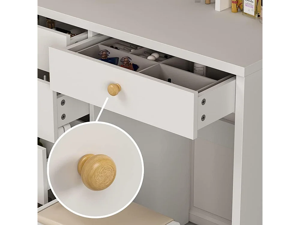 Coiffeuse avec LED réglable et miroirs Tabouret 80x40x140cm Blanc