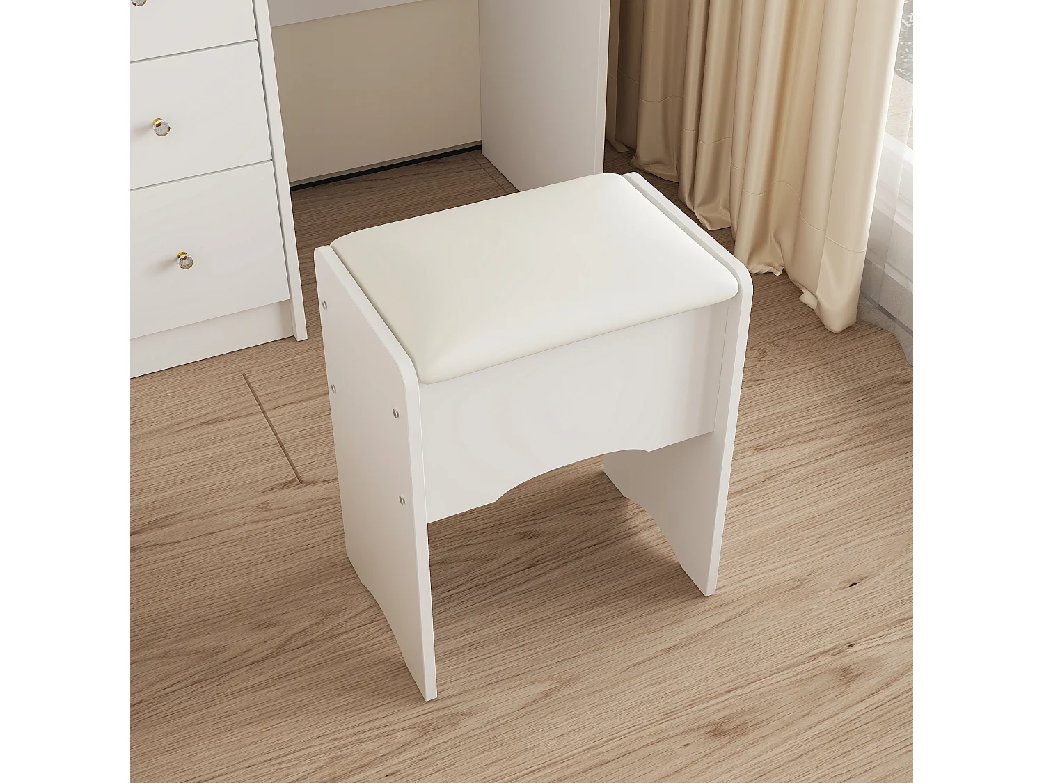 Coiffeuse Blanche avec Miroir et Tabouret, Table de Maquillage avec Lumière LED, Tiroirs et Compartiments, Chambre, 40x80x140