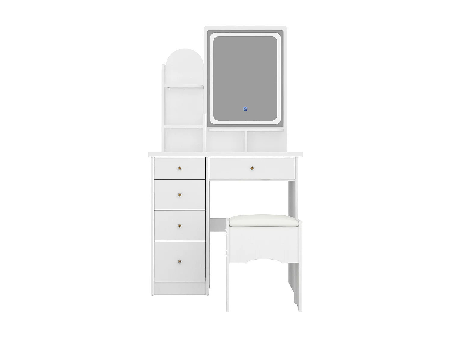 Coiffeuse Blanche avec Miroir et Tabouret, Table de Maquillage avec Lumière LED, Tiroirs et Compartiments, Chambre, 40x80x140