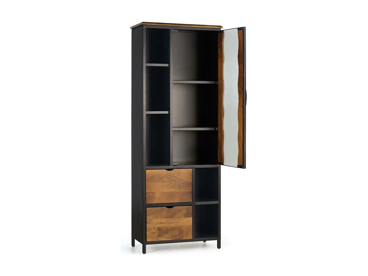 Witryna z drewna mango z metalowymi akcentami