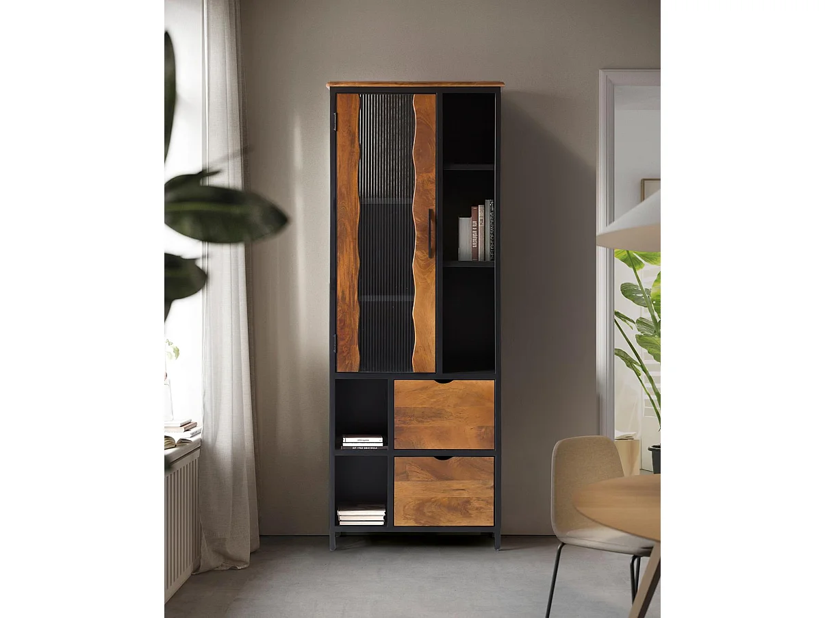 Vitrine en bois manguier et métal