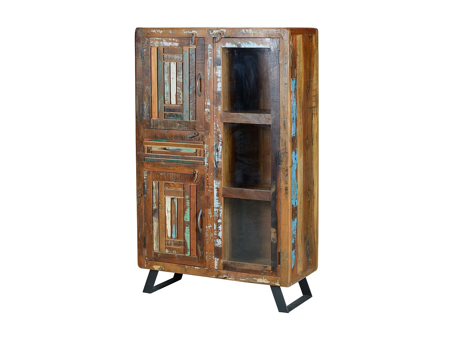 Witryna z drewna mango z metalowymi nogami w wielu kolorach