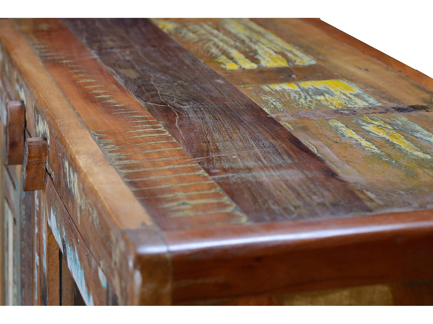 Vitrine en bois de manguier et pieds en métal multicolore