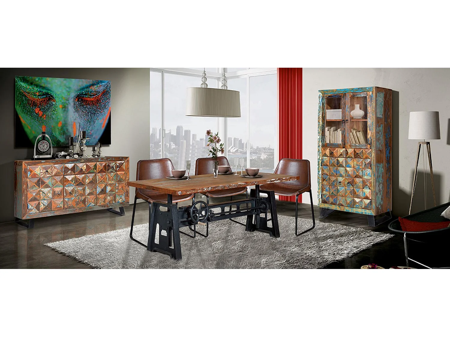 Vitrine exclusive en bois recyclé