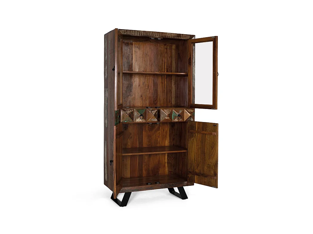 Vitrine en bois recyclé 90 cm, style industriel moderne - 180 x 90 x 40 cm