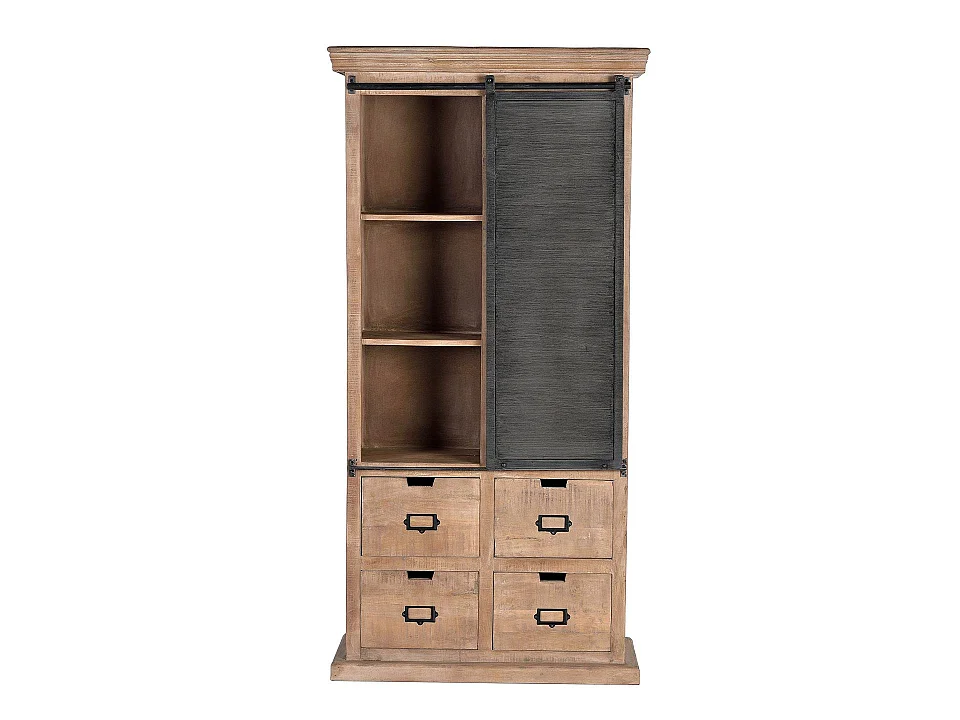 Vitrine en bois de manguier 90 cm, style industriel moderne - 180 x 90 x 40 cm