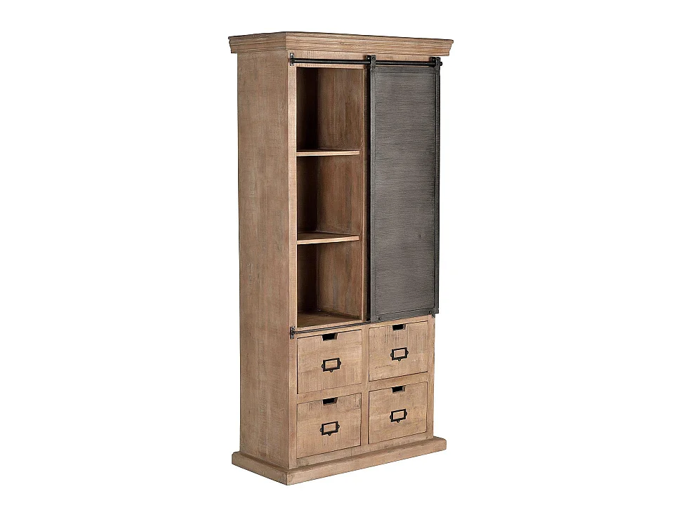 Vitrine en bois de manguier 90 cm, style industriel moderne - 180 x 90 x 40 cm