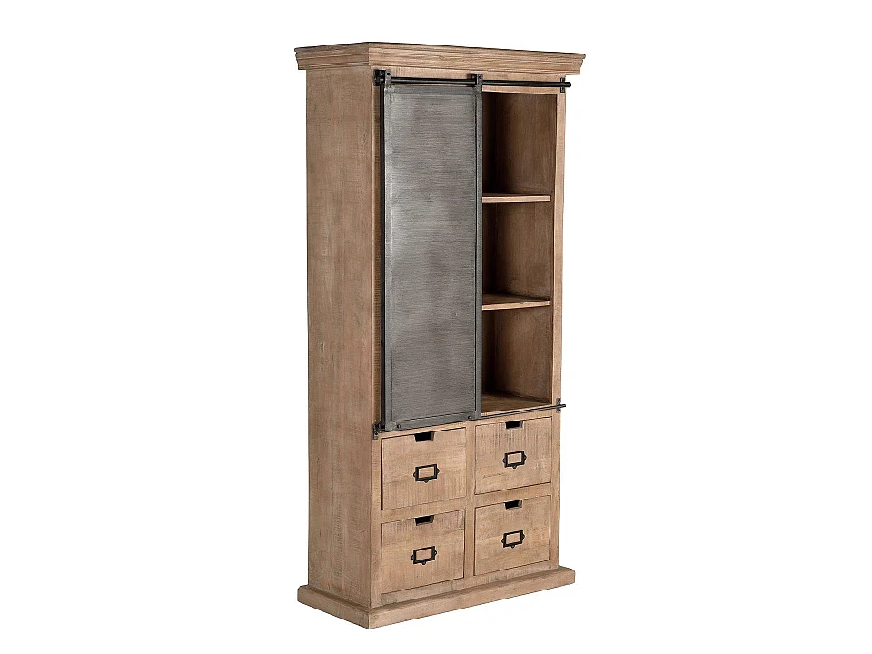 Vitrine en bois de manguier 90 cm, style industriel moderne - 180 x 90 x 40 cm