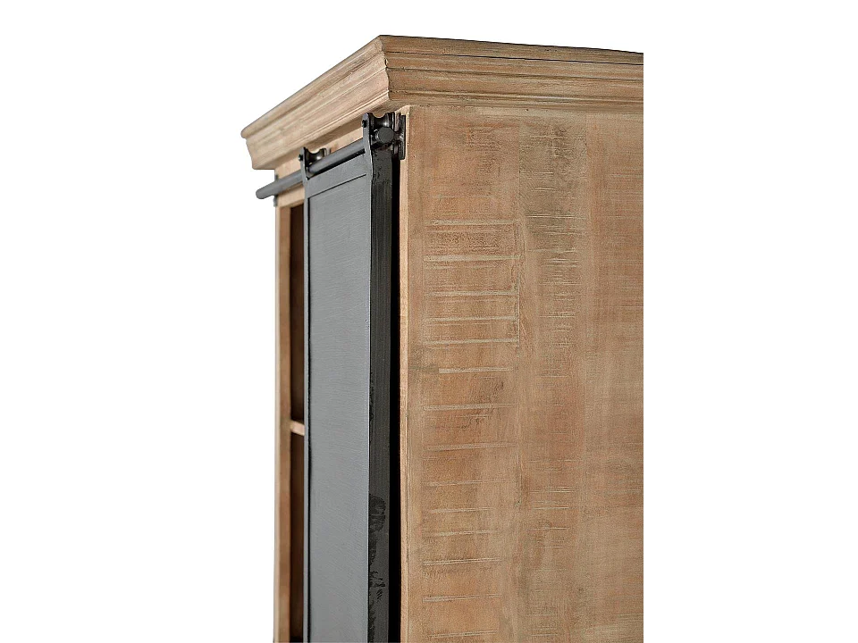 Vitrine en bois de manguier 90 cm, style industriel moderne - 180 x 90 x 40 cm