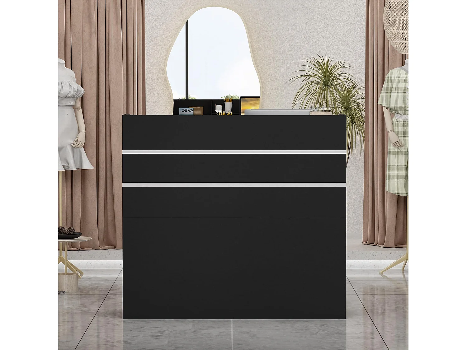 Receptiebalie met open vakken en legplanken Afsluitbare lade Lounge Office 120x48x110cm Zwart