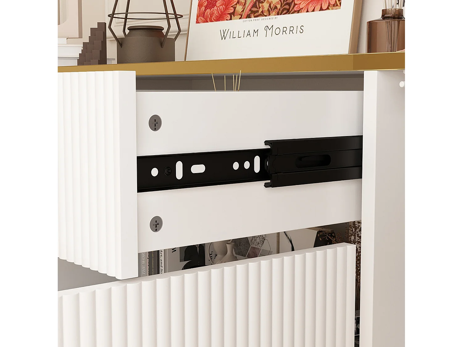 Buffet de Salon avec 4 Portes et 1 Tiroir, Meuble de Rangement avec Pieds en Métal , Salon Chambre Bureau, 160x40x80cm, Blanc