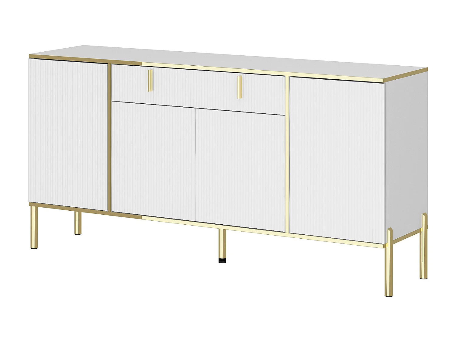 Buffet de Salon avec 4 Portes et 1 Tiroir, Meuble de Rangement avec Pieds en Métal , Salon Chambre Bureau, 160x40x80cm, Blanc
