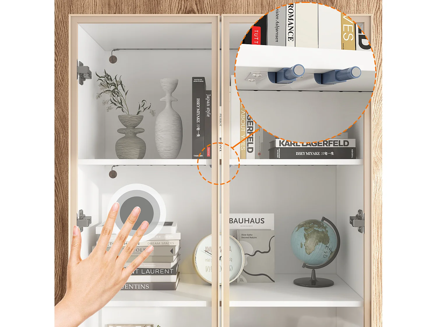 Vitrine met LED en Glazen Deuren Staande Glazen Opbergkast met 4 Pop-up Design Planken 80x40x160cm Wit