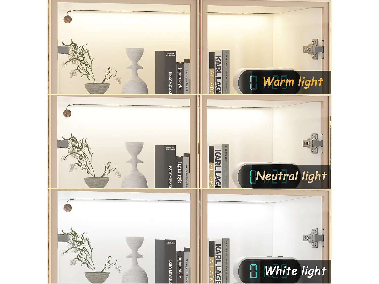 Vitrine avec LED 3 couleurs - 2 portes et à 4 niveaux - push to open, 80x40x160cm, blanc