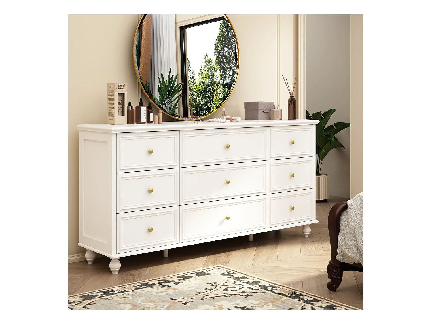 Commode moderne avec 9 tiroirs Salon Chambre Bureau 160x40x80cm façade Blanc