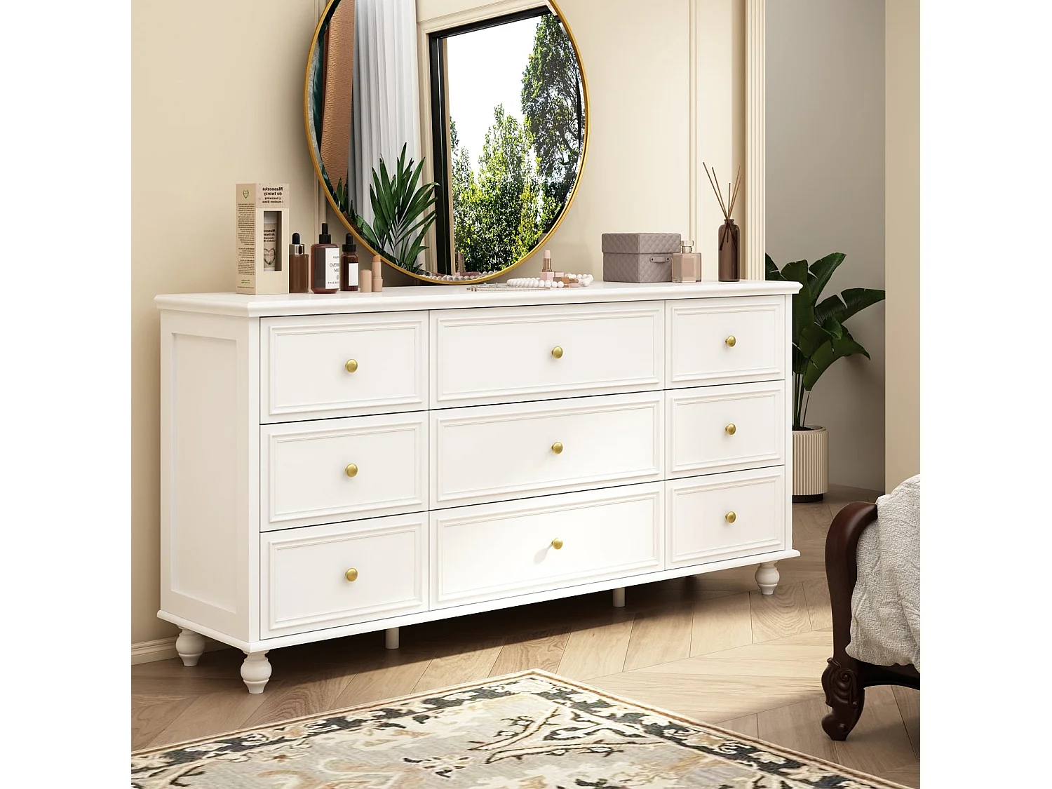 Commode moderne avec 9 tiroirs Salon Chambre Bureau 160x40x80cm façade Blanc