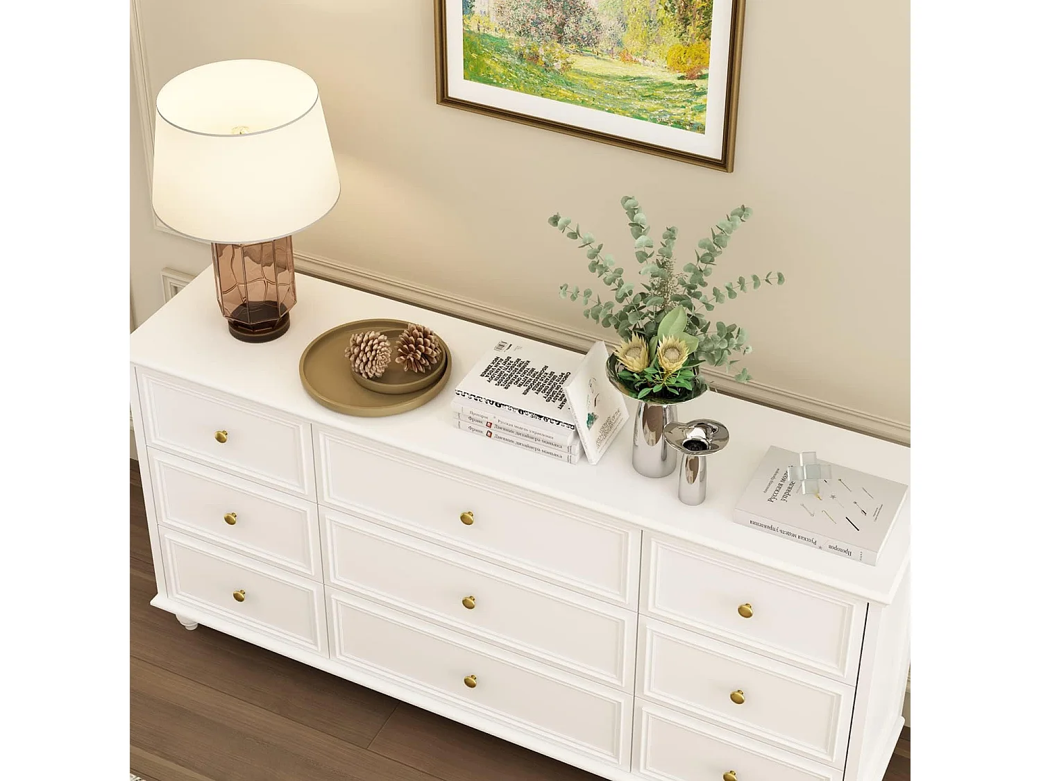 Commode moderne avec 9 tiroirs Salon Chambre Bureau 160x40x80cm façade Blanc