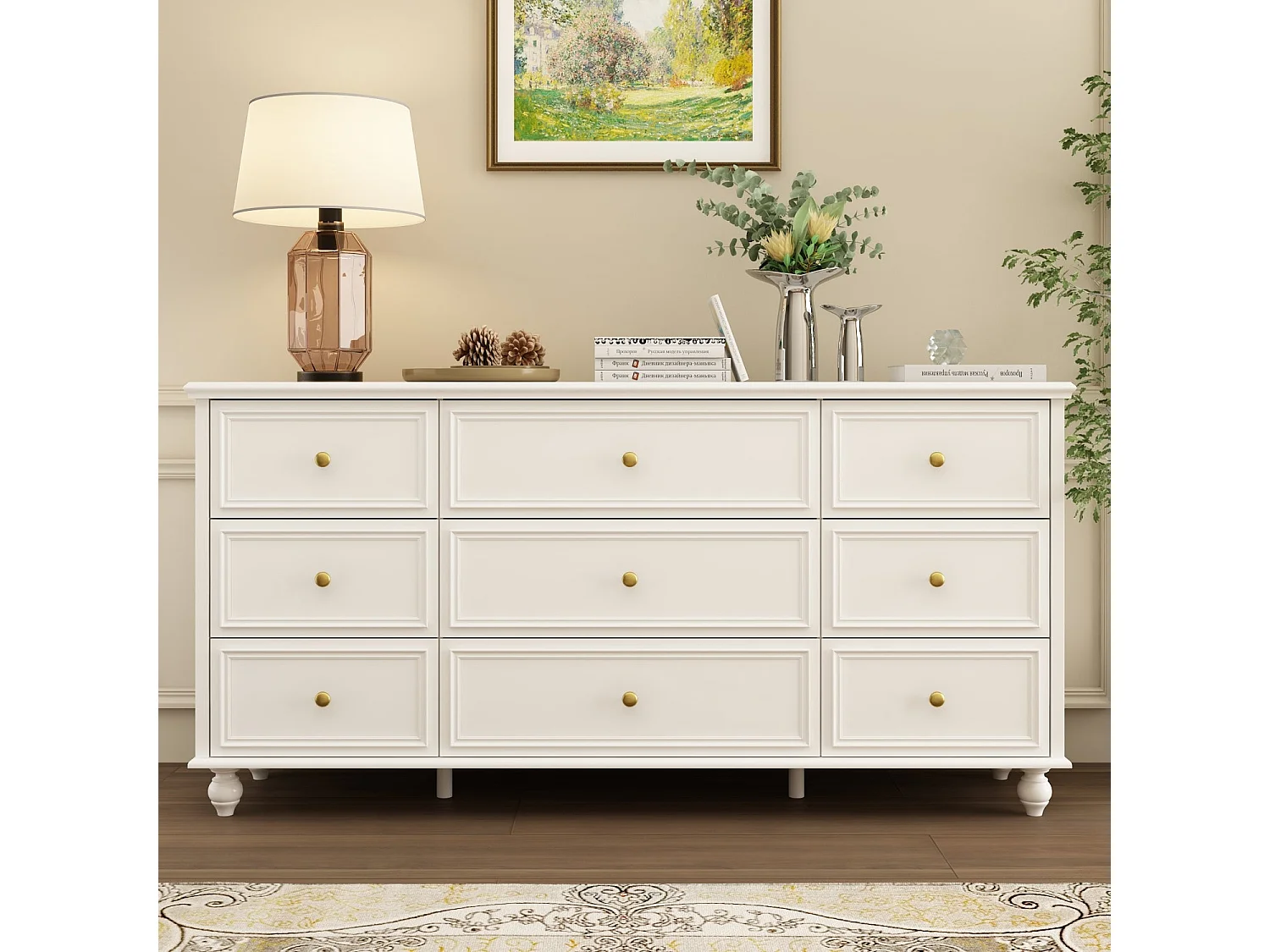 Commode moderne avec 9 tiroirs Salon Chambre Bureau 160x40x80cm façade Blanc