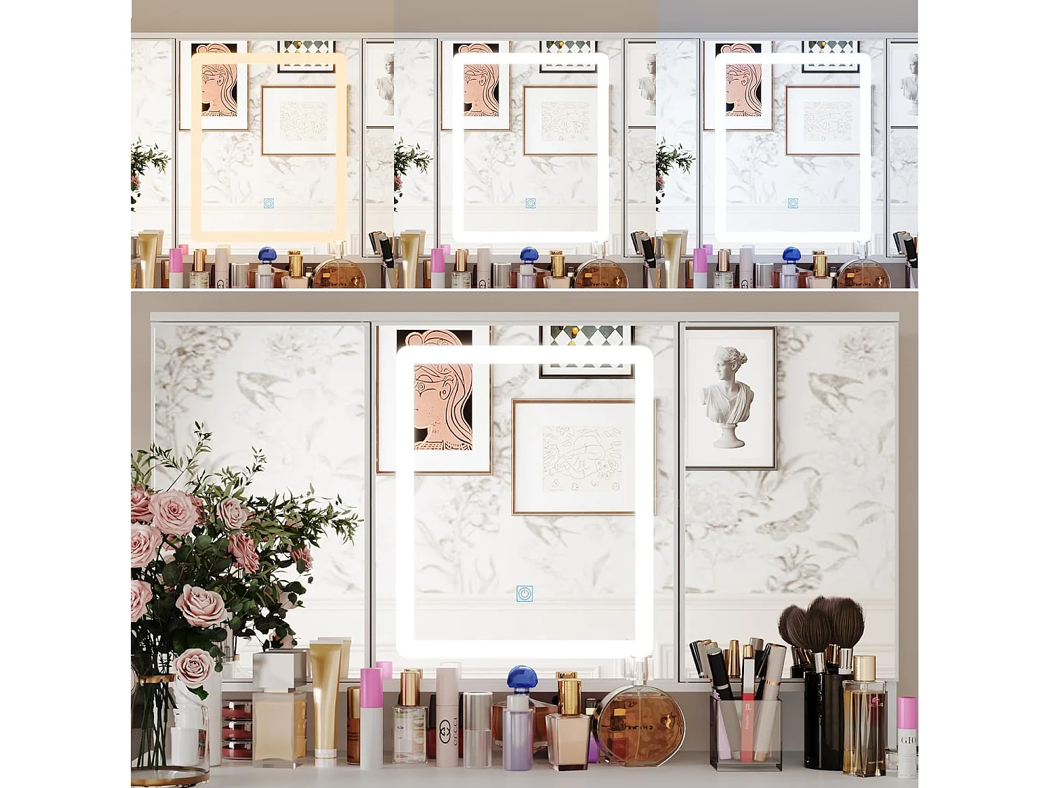 Coiffeuse avec éclairage LED et miroir rectangulaire surdimensionné 50x110x137cm Blanc