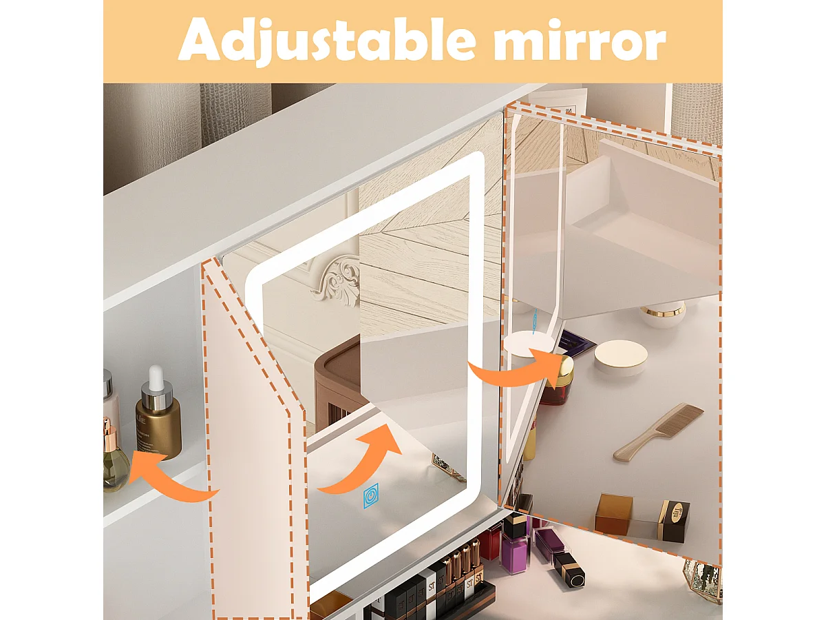 Coiffeuse avec Miroir à LED 3 Couleurs - 9 Tiroirs, 110x50x136.8cm, Blanc