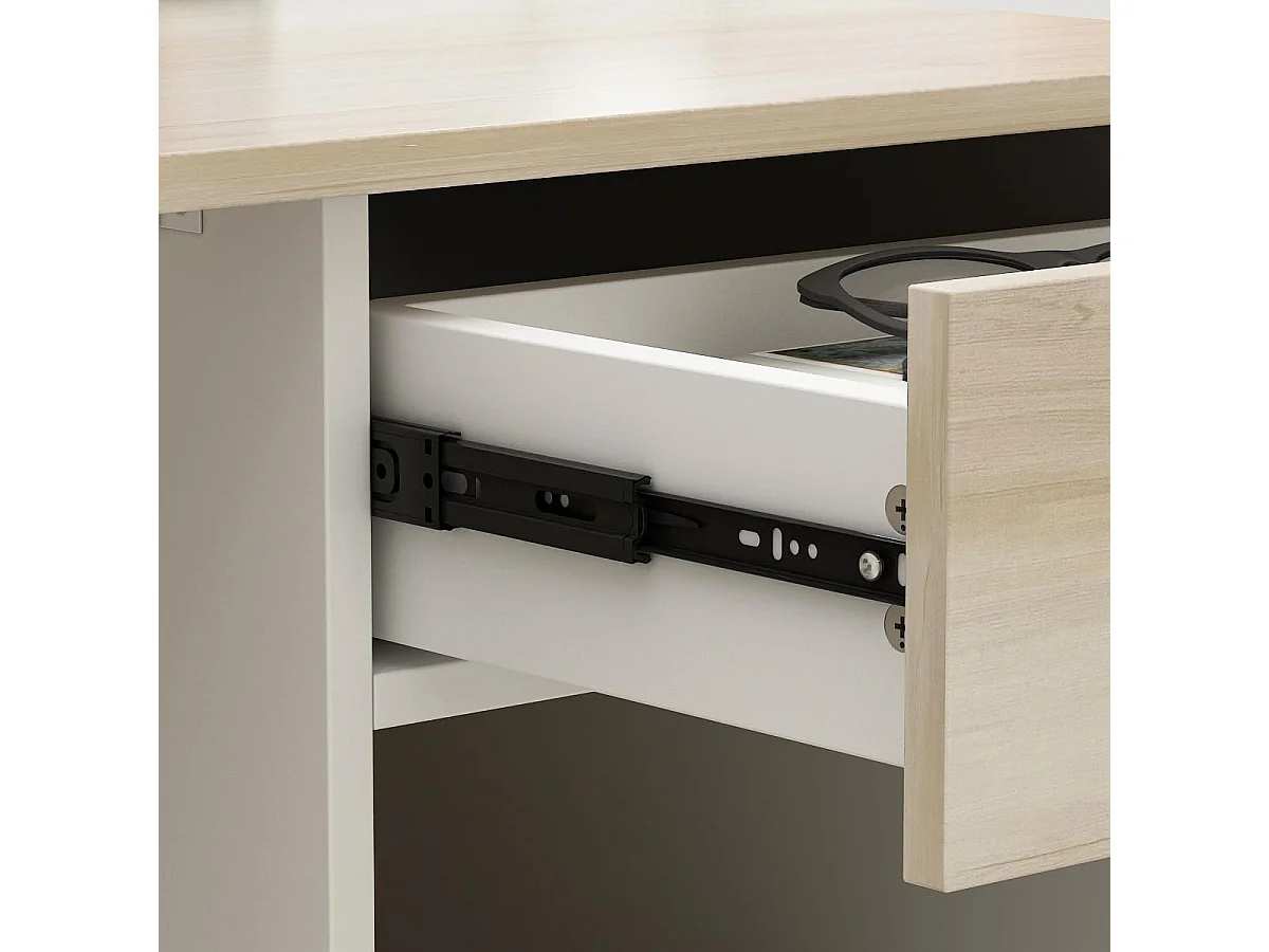 Comptoir de réception avec compartiments ouverts Tiroir verrouillable étagères Salon Bureau Bois&Blanc 140x60x110cm