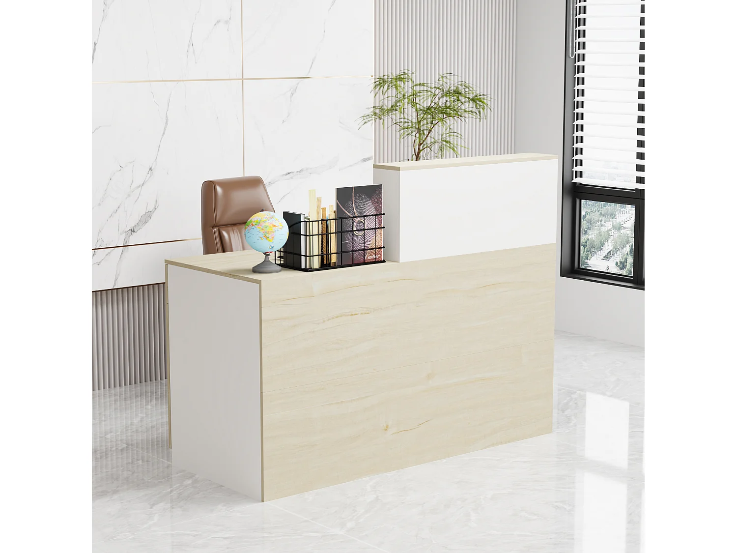Bureau d'accueil avec rangement,Comptoir de réception,Tiroirs et armoires verrouillables,Salon,Lobby Blanc,121x60x110cm