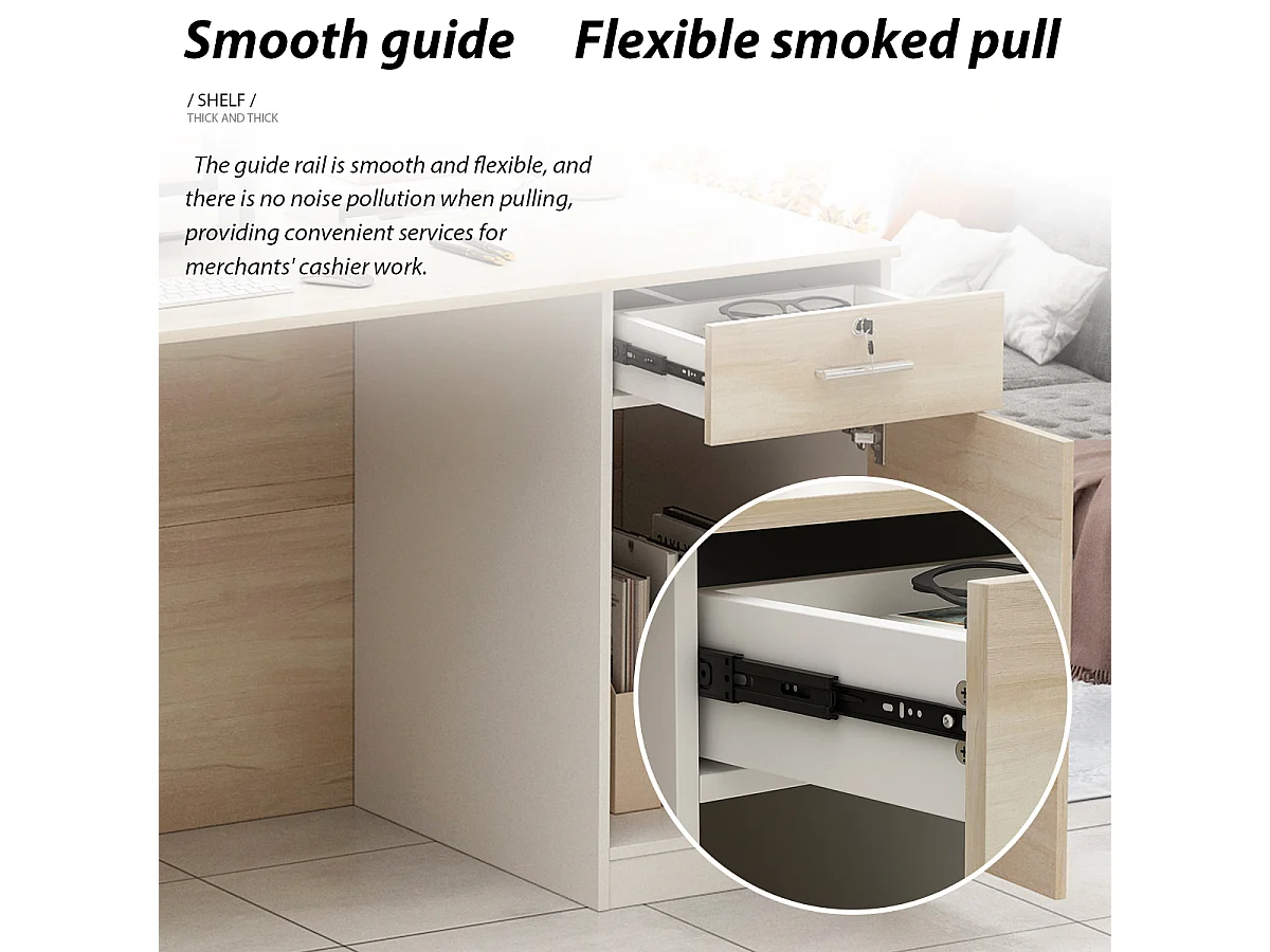 Bureau d'accueil avec rangement,Comptoir de réception,Tiroirs et armoires verrouillables,Salon,Lobby Blanc,121x60x110cm