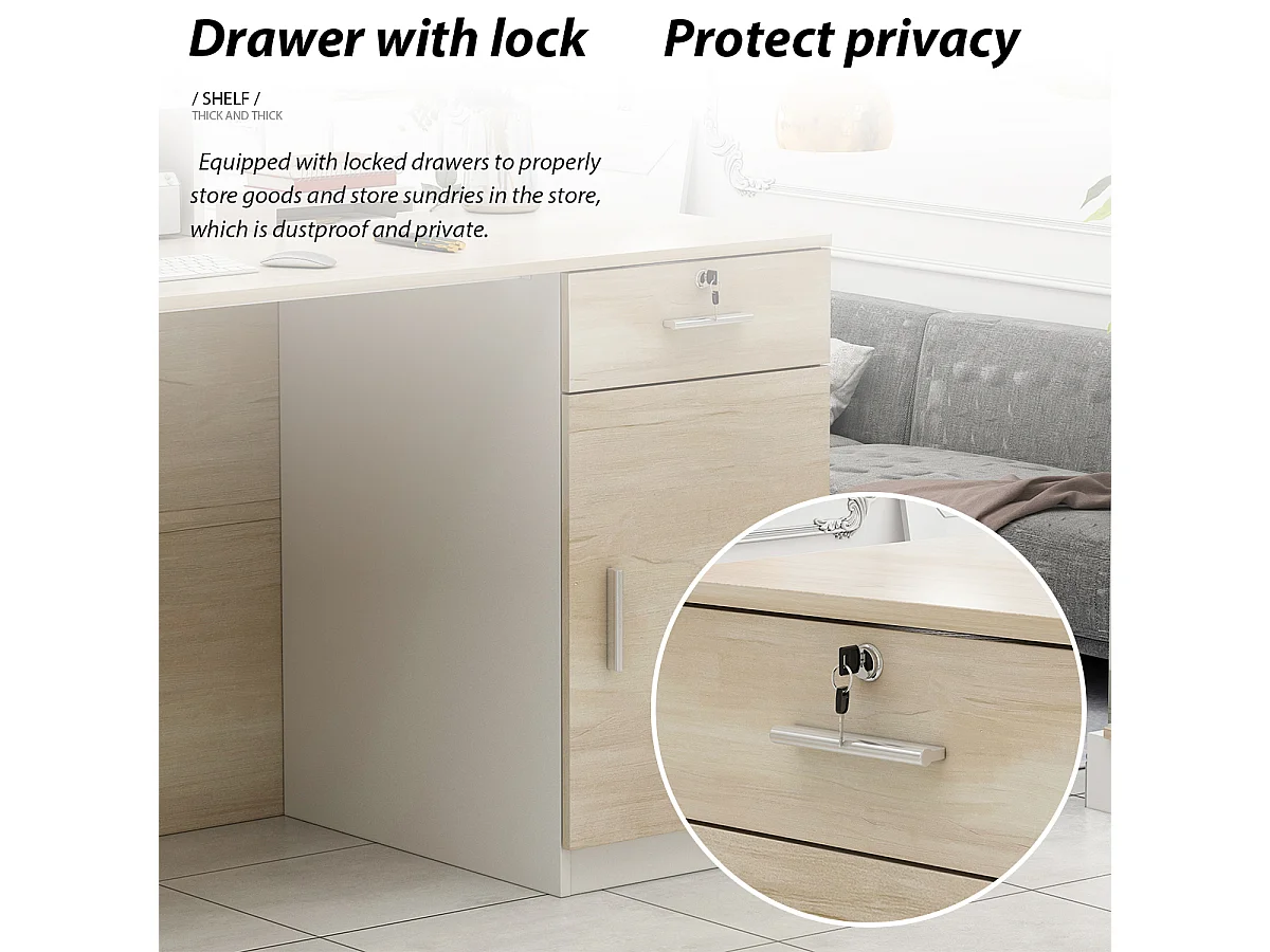 Bureau d'accueil avec rangement,Comptoir de réception,Tiroirs et armoires verrouillables,Salon,Lobby Blanc,121x60x110cm