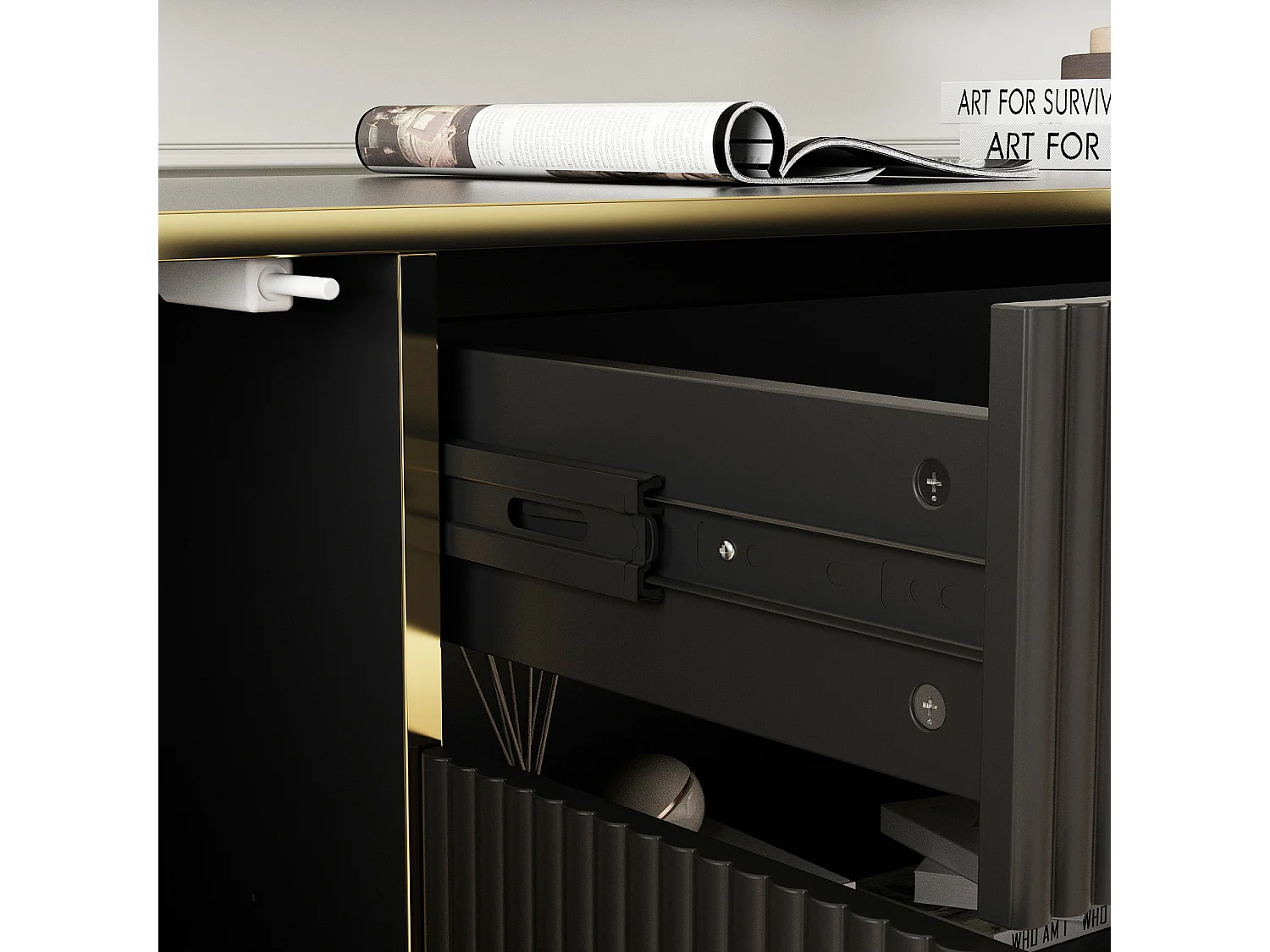 Buffet de Salon avec 4 Portes et 1 Tiroir, Meuble de Rangement avec Pieds en Métal , Salon Chambre Bureau, 160x40x80cm, Noir