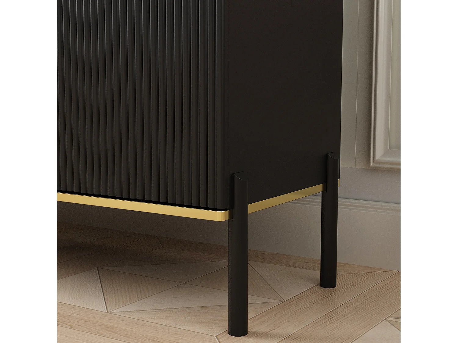 Buffet de Salon avec 4 Portes et 1 Tiroir, Meuble de Rangement avec Pieds en Métal , Salon Chambre Bureau, 160x40x80cm, Noir