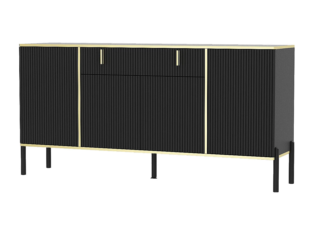 Buffet de Salon avec 4 Portes et 1 Tiroir, Meuble de Rangement avec Pieds en Métal , Salon Chambre Bureau, 160x40x80cm, Noir