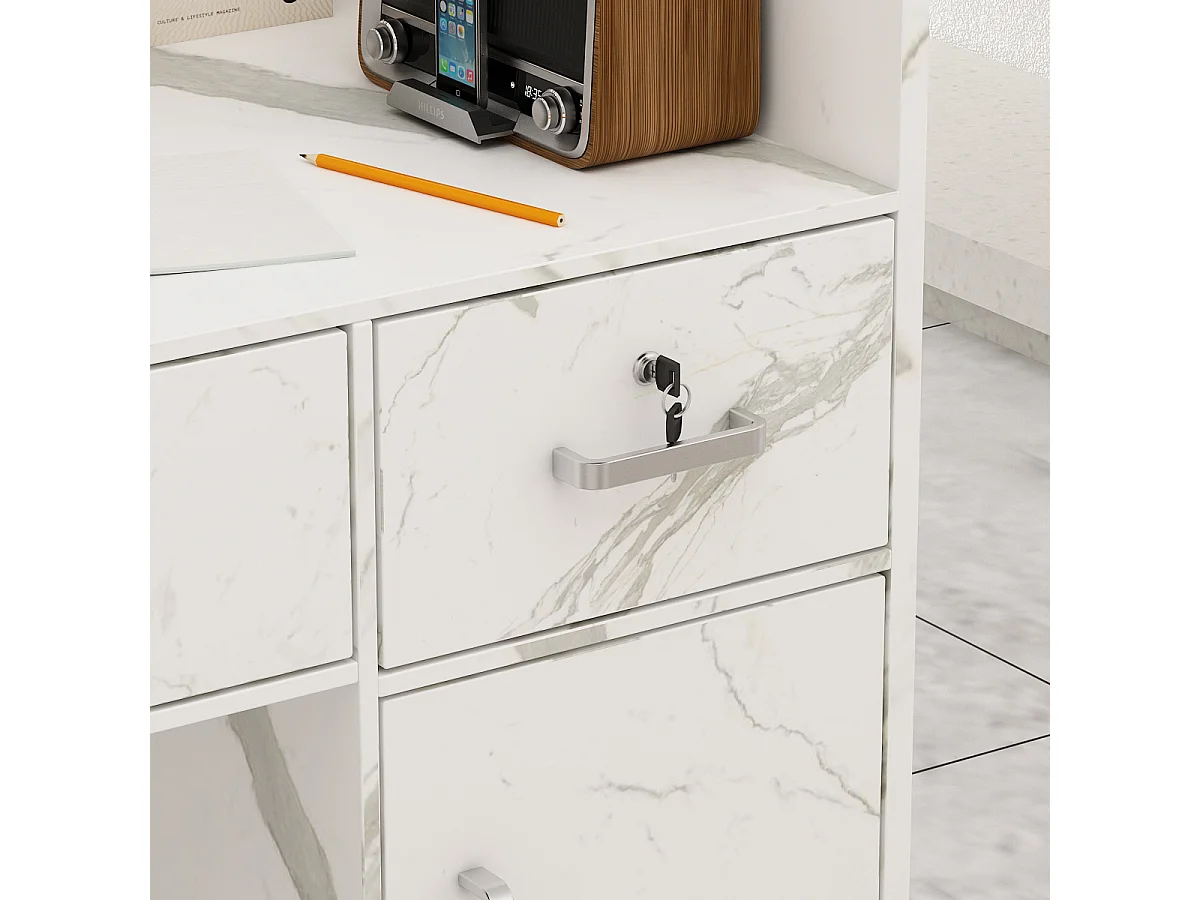 Comptoir de réception avec compartiments ouverts  étagères Tiroir verrouillable Salon Bureau 120x20x110cm Blanche