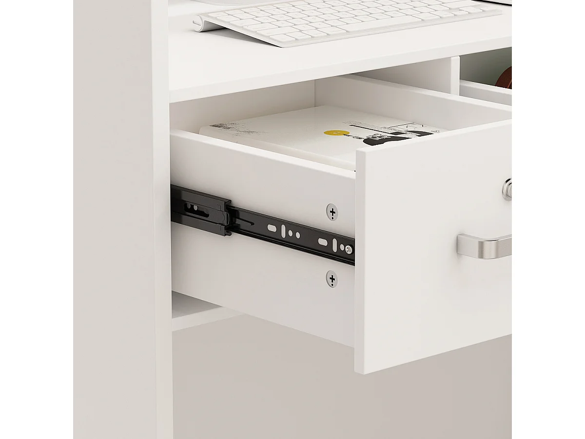 Bureau d’Accueil avec Tiroirs Verrouillables et Porte , Comptoir de Réception avec Poignée Argentée, Bureau, 120x47.8x110, Blanc