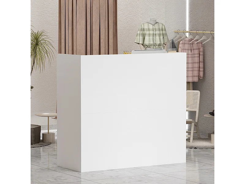 Comptoir de réception avec compartiments ouverts  étagères Tiroir verrouillable Salon Bureau 120x20x110cm Blanche