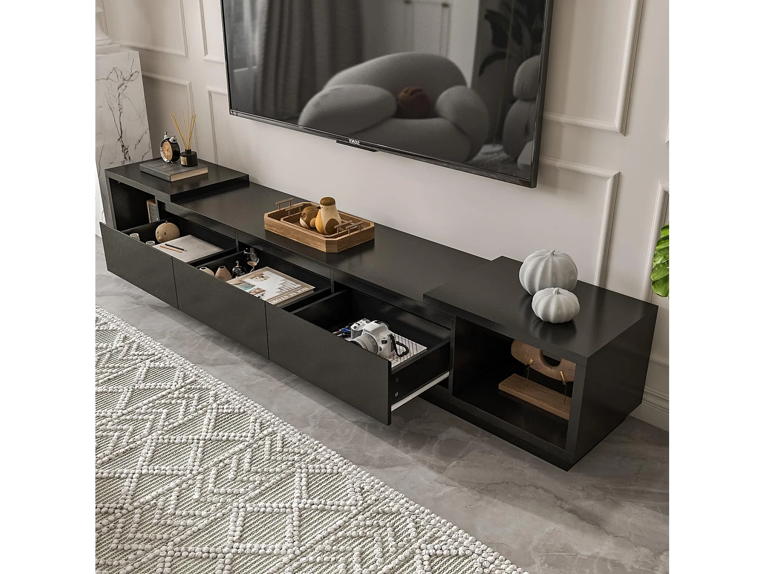 Meuble TV Support TV à longueur réglable 270x40x39cm Noir