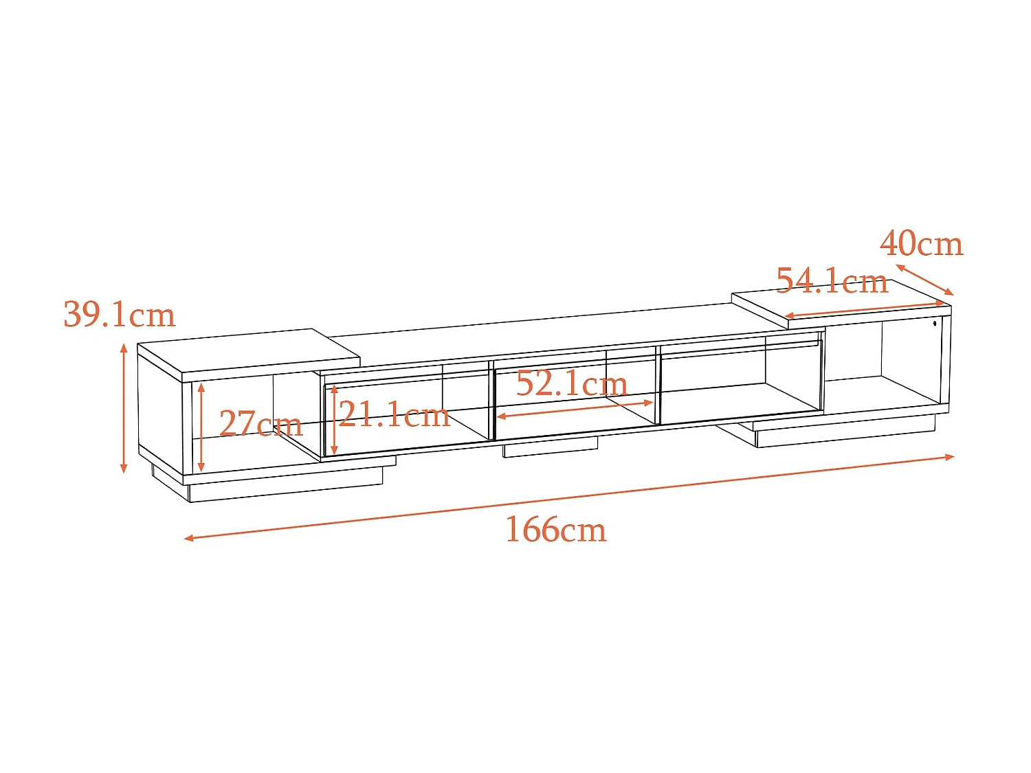 Meuble TV Support TV à longueur réglable 270x40x39cm Noir