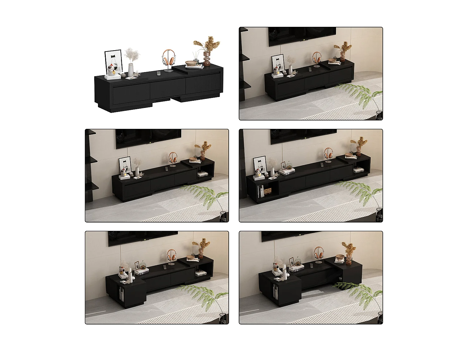 Meuble TV Support TV à longueur réglable 270x40x39cm Noir