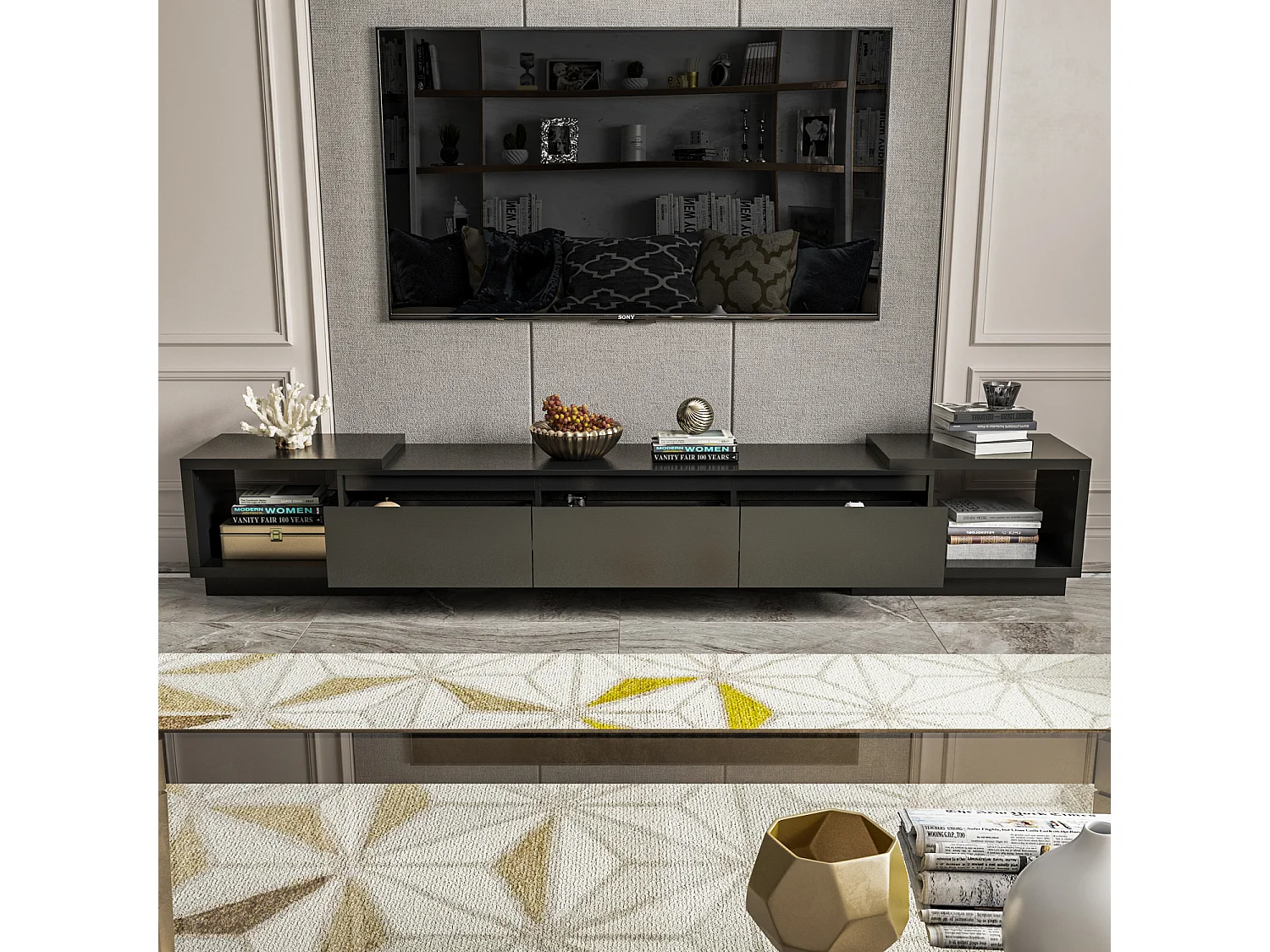 Meuble TV Support TV à longueur réglable 270x40x39cm Noir