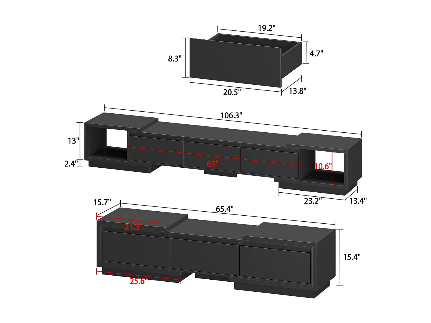 Meuble TV Support TV à longueur réglable 270x40x39cm Noir