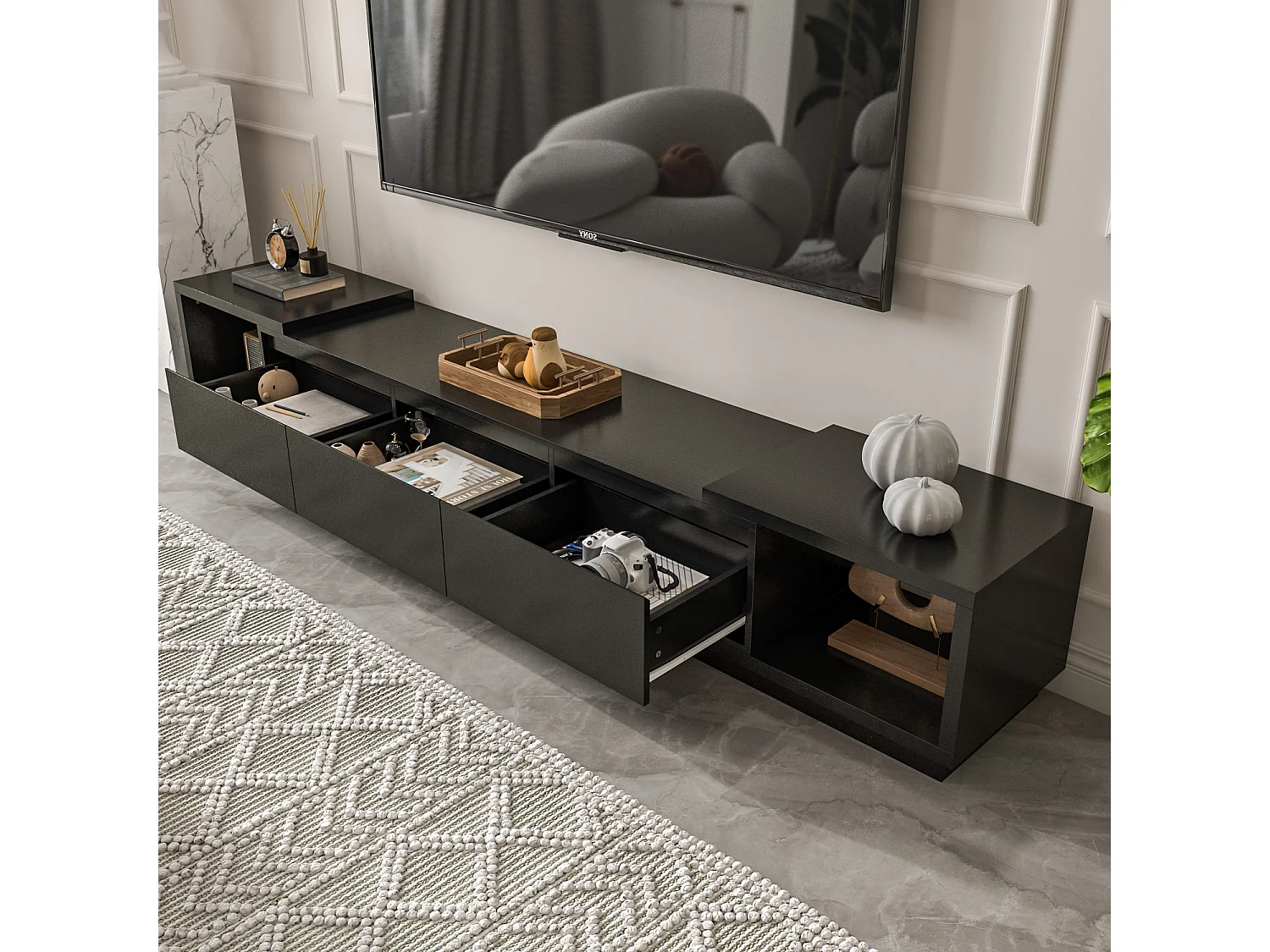 Meuble TV Support TV à longueur réglable 270x40x39cm Noir