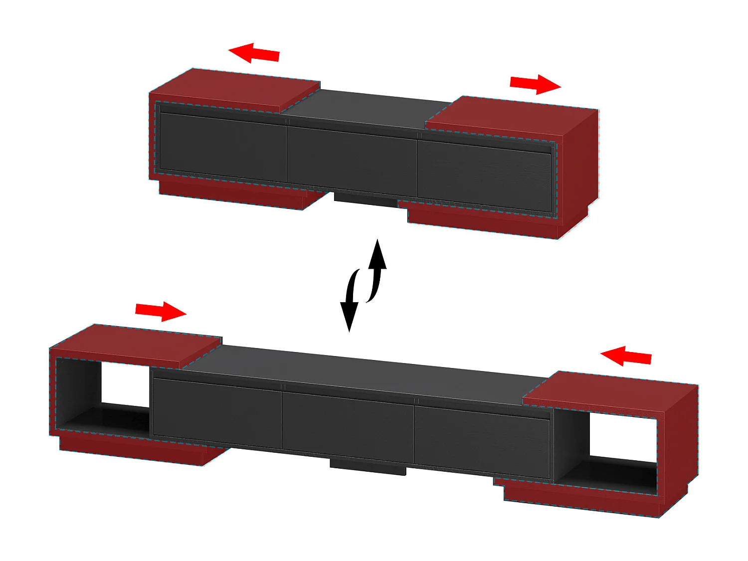 Meuble TV Support TV à longueur réglable 270x40x39cm Noir