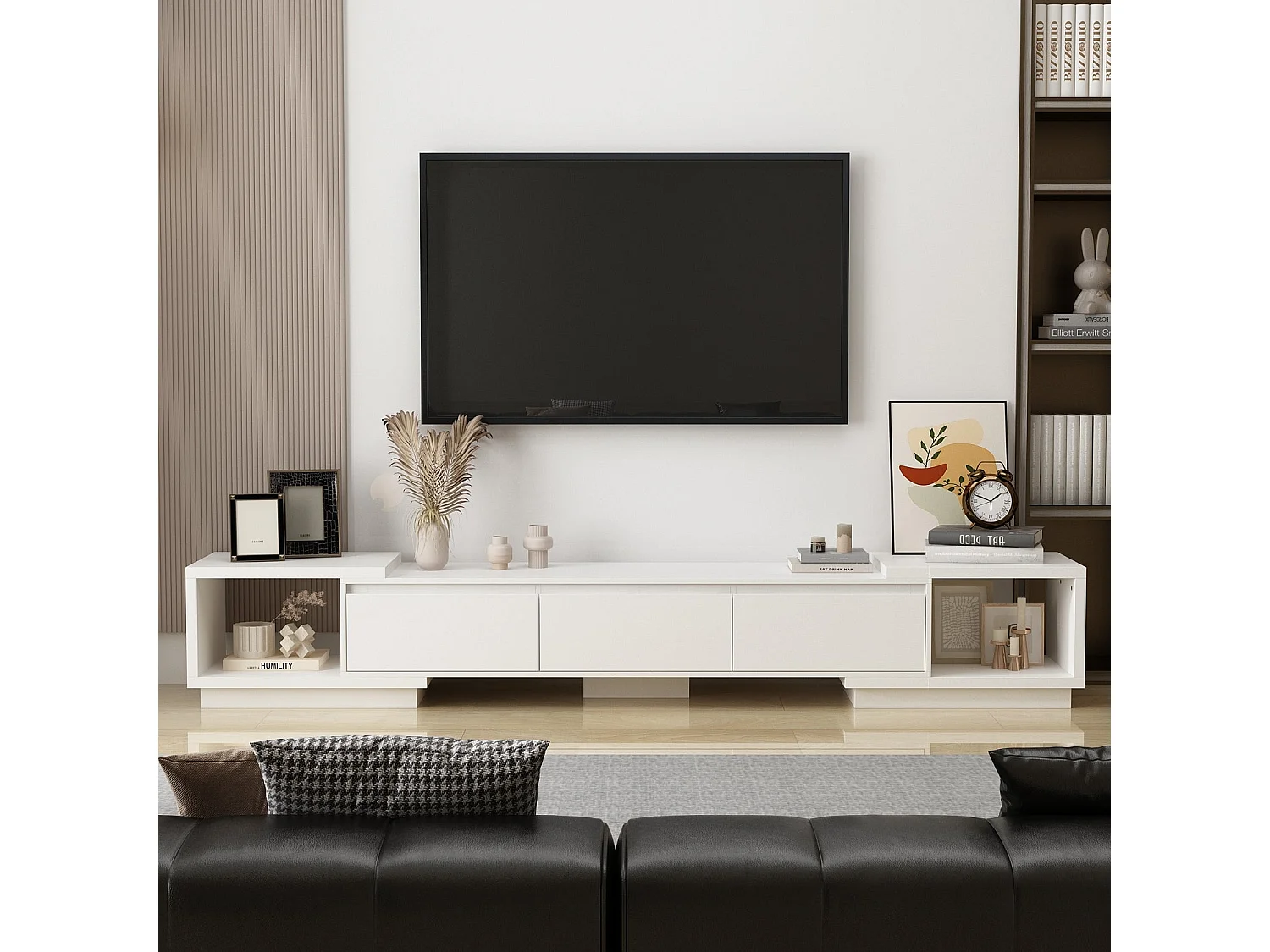 Meuble TV avec longueur réglable Support Buffet bas Mondern Salon 345x30x33.5cm Blanche 270x39x40cm